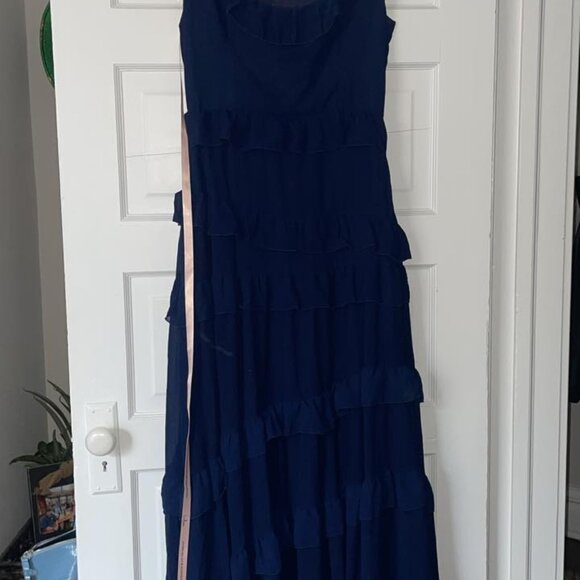 Lulus Compelling Romantic Ruffled Tiered Maxi Dress, Size L in Dark Blue - Picture 5 of 7